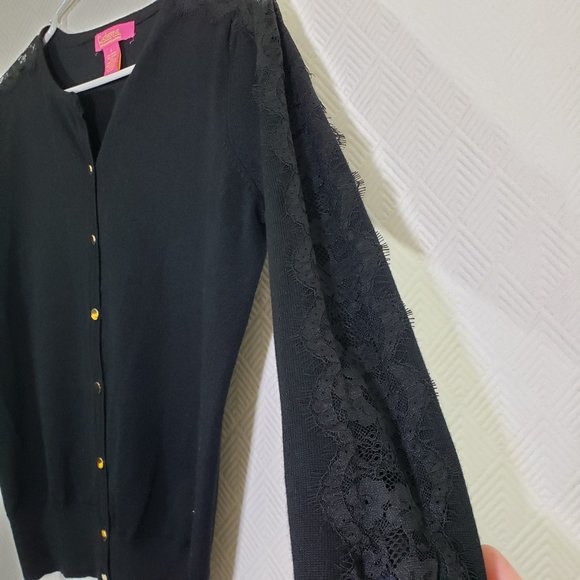 CATHERINE BY CATHERINE MALADRINO Small Black Cardigan, Lace, Button-Down Sweater - Picture 5 of 8
